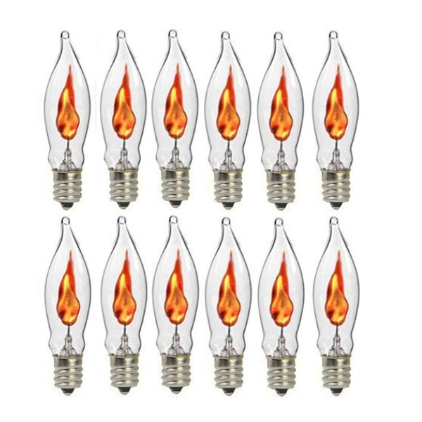 Goothy 12 Pack Christmas Flicker Flame Light Bulbs, Crystal Clear Chandelier Flickering E12 Candelabra Base Replacement Bulbs for Electric Window Candles Indoor Outdoor String Light, 1 Watt, 120 Volts