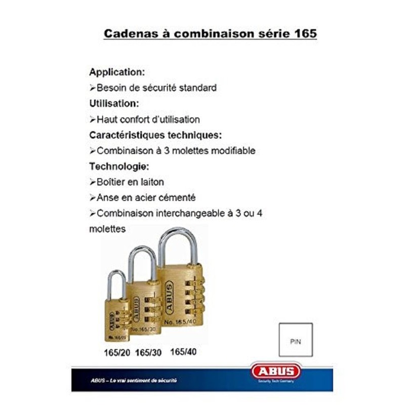 ABUS Combination Lock 165/20 - Brass Padlock - with Individually