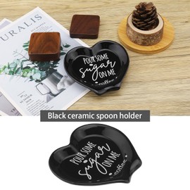 EMSea 1x Ceramic Spoon Heart Design Rest for Coffee Table Decoration Coffee Stand Embellishment and Coffee Stations, Black