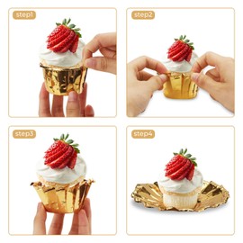 EUSOAR Gold Cupcake Liners, 100pcs 3.5 oz Disposable Aluminum ramekins, Foil Cupcake Baking Cups, Aluminum Foil Muffin Liners, Aluminum Cups, Cupcake Ramekin Holder Cups, Ramekins for Baking