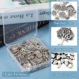Pandahall 120Pcs Tree of Life Charms Mixed Style Tibetan Style Tree of Life Pendants Antique Silver 12 Styles for DIY Craft Bracelet Necklace Earring Keychain