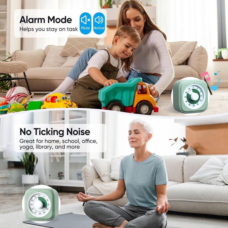 60 Minute Visual Timer for Kids, Silent Countdown Clock, Time