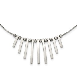 FB JEWELS Solid Stainless Steel Polished Bars and Beads 15.75in w/1in. Ext Necklace