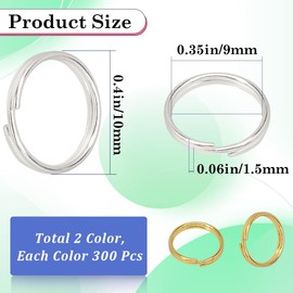 SOFPLATE 1 Box 600 Pieces 10 mm Split Rings Bulk Pack Split Ring with Double Loops Small Brass Key Ring Gold Silver Metal Round Connector for Jewellery Making Accessories DIY Necklace Bracelet