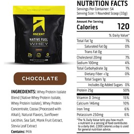 Ascent Native Fuel Whey Protein Powder - Chocolate - 4 lbs