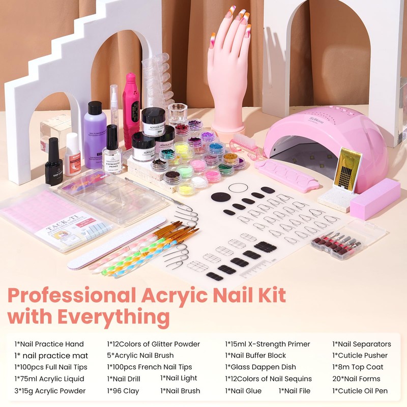 Nail Kit for Beginners with Everything: Practice Nail Hand Acrylic