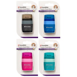 Swordfish ‘Twin Combo’ Double-Hole Pencil Sharpener and Eraser [Pack of 1] Assorted Colours [40296]