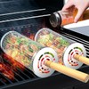 2PCS Rolling Grill Basket, Removable Wooden Handle, 304 Stainless Steel