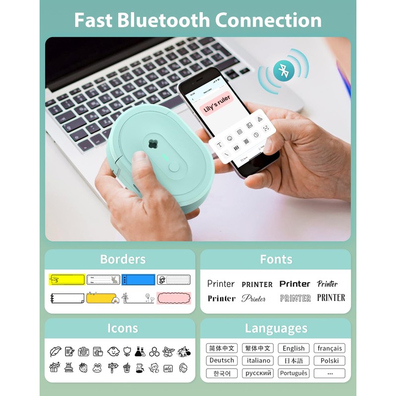 Anycash N12 Label Maker Machine, Portable Bluetooth Mini Label Printer,