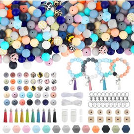 Skalamio 248Pcs Silicone Beads for Keychain Making Kit, 15mm Silicone Beads Bulk, Multiple Styles & Colorful Rubber Beads for Keychains Making DIY Necklace Bracelet Jewelry Crafts