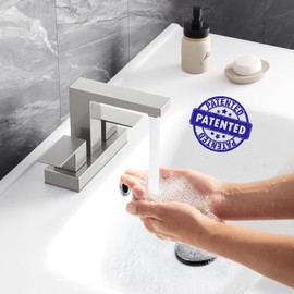 Bathroom Sink Faucet, Hurran 4 inch Brushed Nickel Bathroom Faucets for Sink 3 Hole with Pop-up Drain and Supply Lines, Stainless Steel 2-Handle Lead-Free Faucet for Vanity RV Restroom