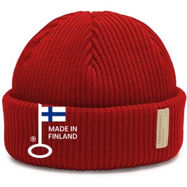 Men's Sailor Hat - Classic Fishing Hat Made of 100% Merino Wool - Fisherman Beanie Winter - Mulesing-Free & Made in Finland - Warm Wool Hat for Men & Women - Trawler Hat - One Size, red, Unit size