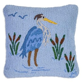 Chandler 4 Corners Artist-Designed Blue Heron Hand-Hooked Wool Decorative Throw Pillow (18 in x 18 in) Wildlife Pillow for Couches & Beds - Easy Care, Low Maintenance Nature & Wilderness Home Décor