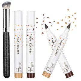 Freckle Pen, Venares 2 Colours Fake Freckers Pen with Foundation Brush Set, Natural Lifelike Freckle Makeup Pen, Waterproof Freckle Pen (Light Brown & Dark Brown)