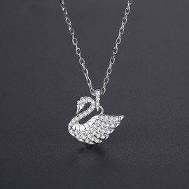 VIKI LYNN 925 Sterling Silver Cubic Zirconia Elegant Swan Pendant Necklace for Women