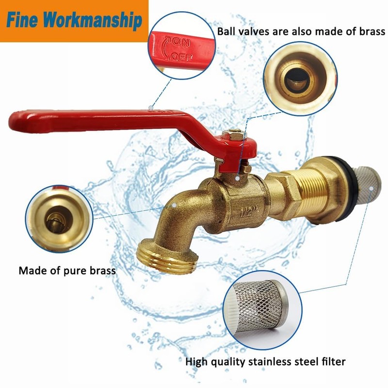 Rain Barrel Spigot kit, Brass Outdoor Faucets, Water Spigot-Include Filter,Bulkhead