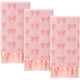 Fanfanwin Set of 3 Pink Bow Hand Towels Coquette Hand Towels for Bathroom 30 x 17 Inch Pink Bowknot Gifts Turkish Tufted Cotton Soft Absorbent Supplies for Kitchen Bathroom Women Girls