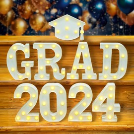KatchOn, White Light Up 2024 Grad Sign - 8.5 Inch | 2024 Light Up Sign | Graduation Marquee 2024 for Graduation Decorations Class of 2024 | 2024 Grad Led Letters for 2024 Graduation Party Decorations