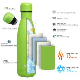 Konokyo Botellas de agua de acero inoxidable aisladas de 17 onzas, botella de agua deportiva, verde