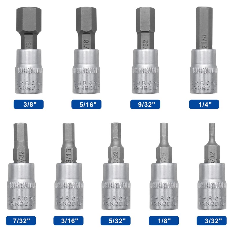 DAKCOS Hex Bit Socket Set 1/4" Drive 9 Pieces Allen