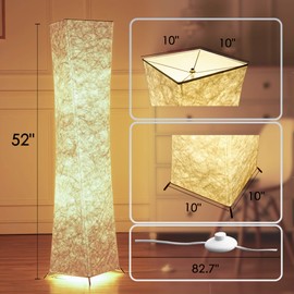 Floor Lamp, chiphy 52'' Dimmable Standing LED Lamps, 3 Levels Adjustable Brightness 12W/2 LED Bulbs(2400 LM, 100W Equivalent) and White Fabric Shade, Contemporary and Modern for Bedroom, Living Room