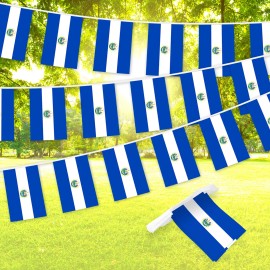 G128 El Salvador Printed Bunting Banner, Flag 8.2 x 5.5 Inch, Full String 33 Feet