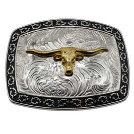 WMG Bull Head Cowboy Rodeo Western Large Longhorn Gold Tone Cowboy Bull Unisex Fashion Belt Buckle