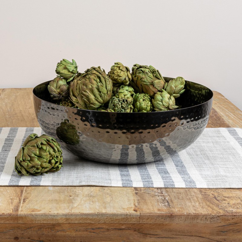 Creative Co-Op Round Hammered Metal Bowl, Oxidized Silver