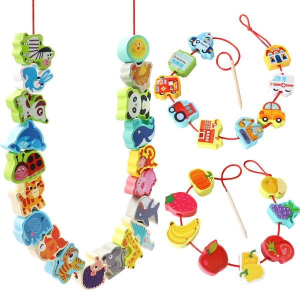 Wooden Lacing Beads Montessori Educationa Threading Learning Toys for 3+