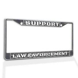 Fastasticdeals Metal Insert License Plate Frame Support Law Enforcement Police B Weatherproof Car Accessories Chrome 2 Holes Solid Insert