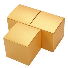 Quotidian Luxury Glitter Paper Gift Boxes 4x4x4 for Gift Wrapping Cookie Bakery Treat Candy Chocolate Party Favor Wedding Holiday Birthday Decoration, Pack of 12 (Gold)
