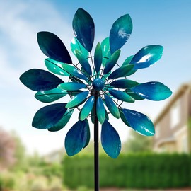 PROMISED FARM Large Wind Spinners - Decorative Garden Whirligigs - Durable Metal Flower Art - Ideal for Yard Decor and Gifts - Outdoor Accessories - Designed for Patios & Landscapes Blue 24"W x 84"H