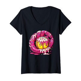 Womens Softball Drip Ice Cream Sprinkles Softball Glove Kids Girls V-Neck T-Shirt