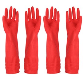 YSLON Rubber Cleaning Gloves Kitchen Dishwashing Glove 2-Pairs and Cleaning Cloth 2-Pack,Waterproof Reuseable. (Red, Large)