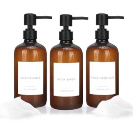 Nellyke Shampoo and Conditioner Dispenser Bottles Set, Modern Brown 21oz Refillable Shower Soap Dispenser with Black Pump, Body Wash Dispenser for Shower Bathroom Kitchen,3 Pack