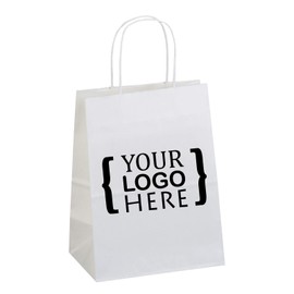Flexicore Packaging 8"x4.75"x10" - 100 Pcs White Kraft Paper Bags, Shopping, Merchandise, Party, Gift Bags, (1