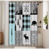 Boziqr Rustic Cabin Lodge Shower Curtain, Bear Moose Deer Trees