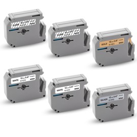 6 x XemaX Label Tape Replacement for Brother M-K Tapes M-K131 M-K231 M-K831 M-K931 12 mm x 8 m Silver Gold Metal Brother MK for Brother P-Touch PT-60 PT-65 PT-90 PT-M95 PT-80 PT-100 PT-110 PT-70 PT-85