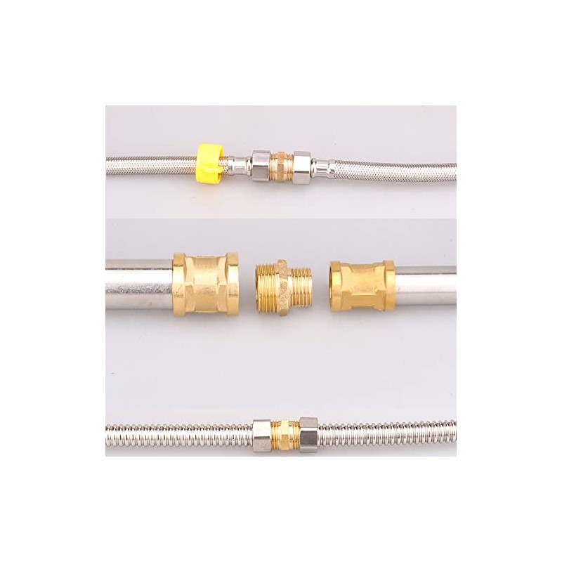 TOP-VIGOR 5Pcs Brass Pipe Fitting Hex Nipple, 1/2" x 1/2"