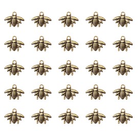 Ruwado 30 Pcs Bee Charm Small Vintage Cute Metal Honey Bee Pendant Beads for Jewelry Making Finding DIY Craft Project Bracelet Necklace Earring Keychain Decoration (Antique Gold)