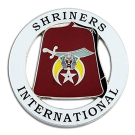 Shriners International Fez Round White & Red Masonic Auto Emblem - 3" Diameter