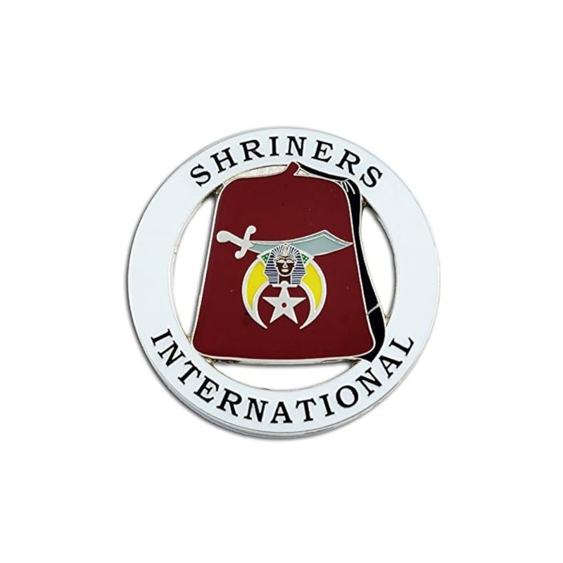 Shriners International Fez Round White & Red Masonic Auto Emblem