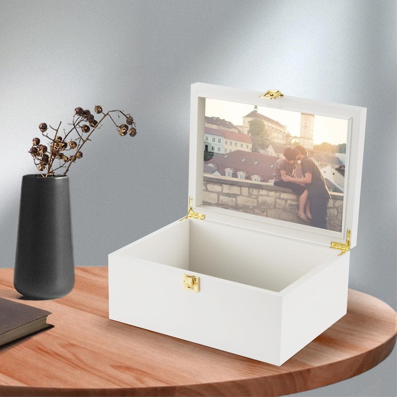 Larger Wooden Memory Keepsake Boxes With Hinged Lids and a