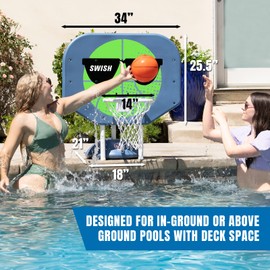 Poolmaster Swish, Swish Pro Rebounder Poolside Basketball Hoop Set for Swimming Pool Games and Great Outdoor Gift for Teenagers, Men and Pool Parties, Green