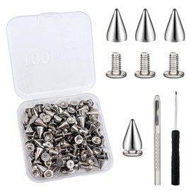 iTGOOS 100 Pieces Cone Spikes Studs Rivets Metal Bullet Cone Spikes with Screwbacks Metal Cone Spikes Screwback Studs Leather Spikes Rivets Clothing Decoration Silver