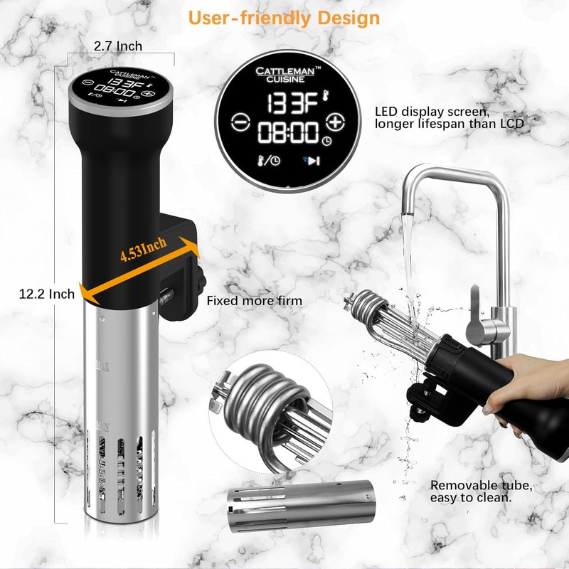 CATTLEMAN CUISINE Sous Vide Machines Wi-Fi, 1000W, IPX7 Waterproof, Immersion
