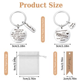 XINRUI 12PCS Thank You Keychain Gifts, Inspirational Keychain, Bulk Employee Appreciation Gifts, Coworker gifts, Going Away Farewell Gifts for Coworkers, Teacher