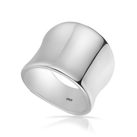 HAIXIAN Classic Silver Plain Wide Band Ring,S925 Sterling Silver Statement Thumb Index Finger Chunky Band Ring,Cocktail Party Ring Jewelry for Women (Ring_A, 10)