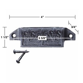 Black Wrought Iron Cabinet Drawer Bin Cup Pulls 4" W X 1.5" H Le' Saint Ornate Rustic Iron Kitchen Or Dresser Pull Handles Knobs Powder Coat Finish With Mounting Hardware Renovators Supply Pack Of 2