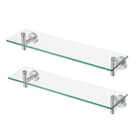 KES Bathroom Glass Shelf Rectangular 20 Inch Floating Glass Shelves 2 Pack with Rustproof Stainless Steel Brackets Wall Mounted Brushed Finish, A2021-2-P2